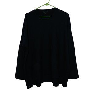 Eileen Fisher Dark Blue Wool Blend High-Low Boxy Sweater Long Sleeve Size Medium